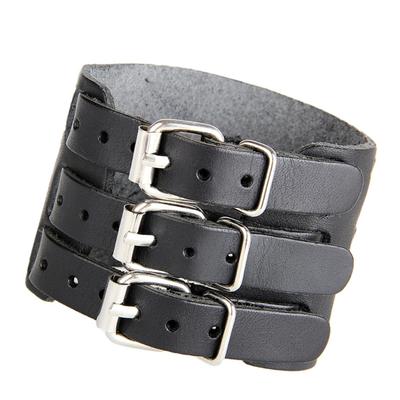 Pulseira de Couro Larga para Homens Ajustável Designs Punk Pulseira para Roupas do Dia a Dia