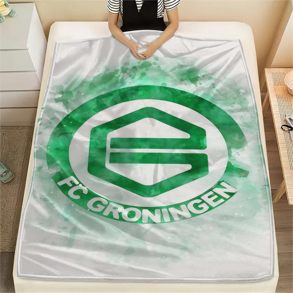 FC Groningen Koc Flanelowy z Nadrukiem, Wysoka jakość, Wygodny na Wszystkie Pory Roku, Wystrój Domu, Ciepło i Komfort