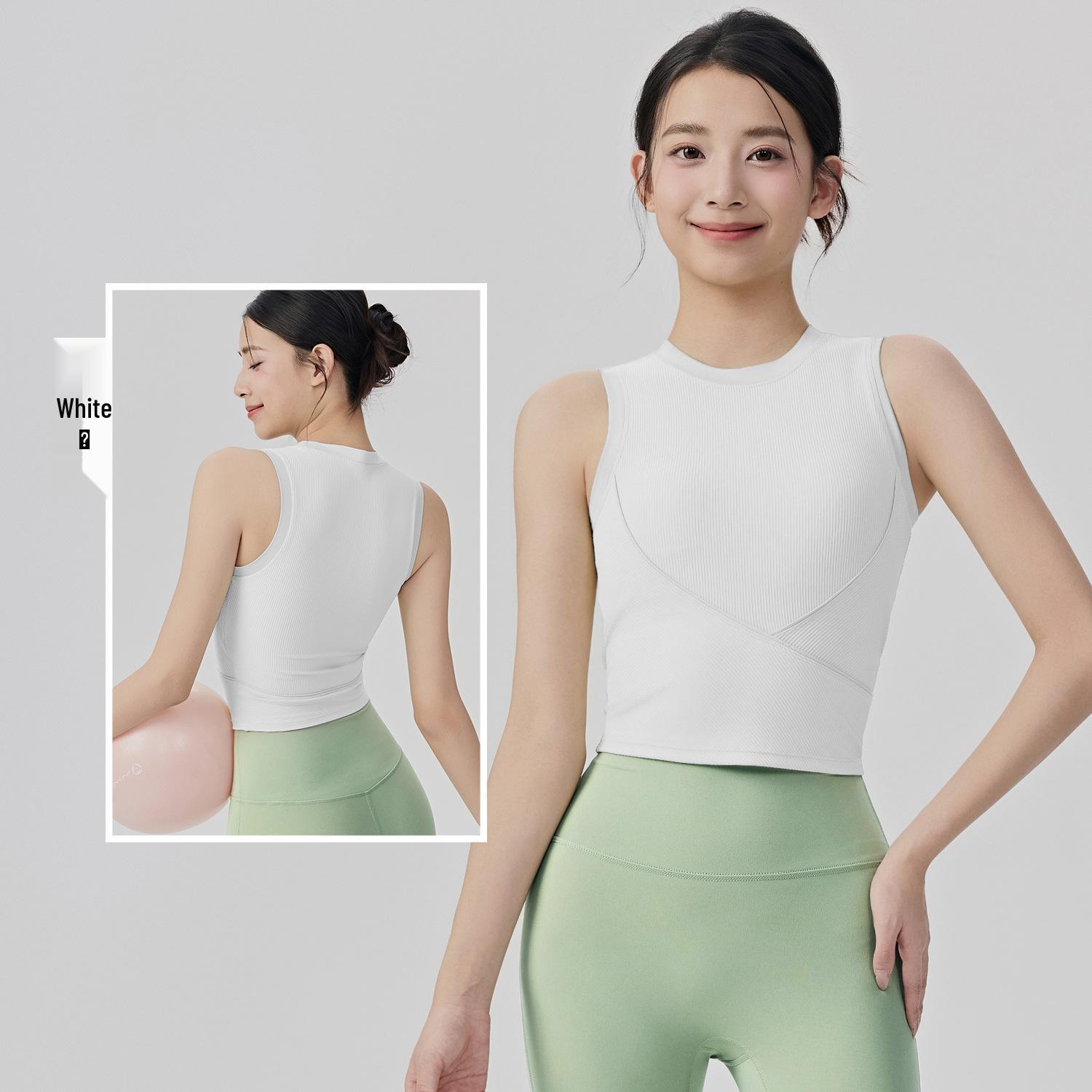 Женский рубчатый топ для йоги с вырезом, эластичный, подчеркивающий талию, со встроенными чашечками. L