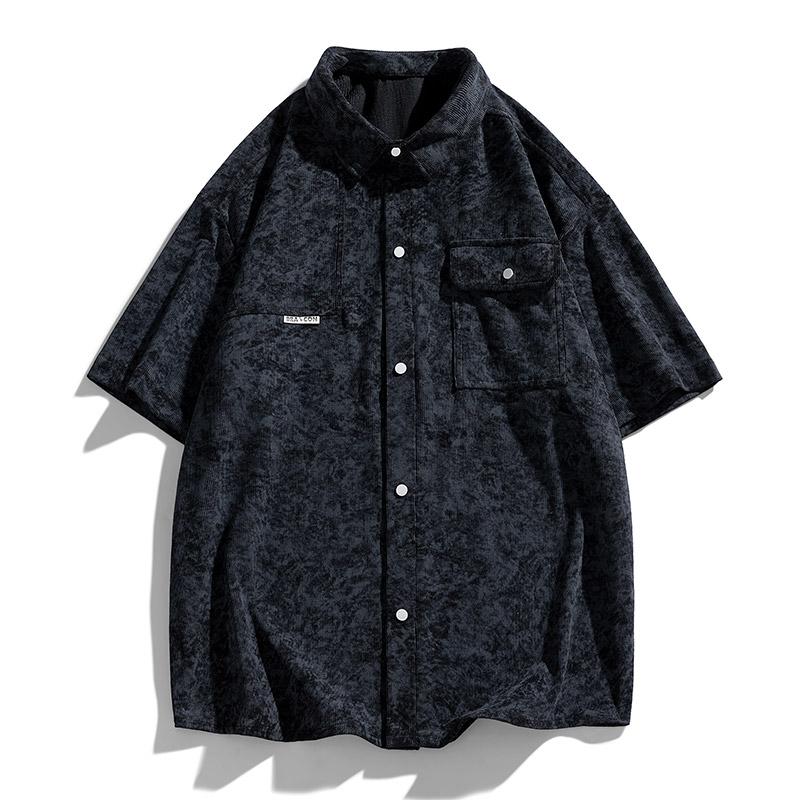 

Corduroy Summer Men s Loose Fit Men s Short Sleeved T-shirt Men s Top Five Quarter Sleeve Lapel Short Sleeved Shirt Men L