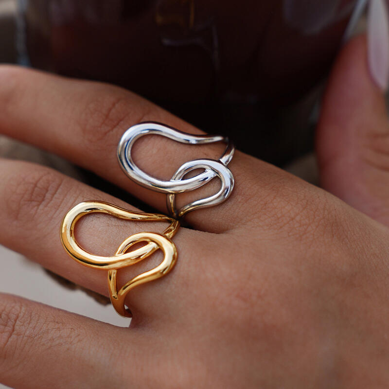 Stainless Steel Geometric Lines Opening Rings for Women Men Classic Glossy Hollow Waterproof Rings Banquet Jewelry Accessories