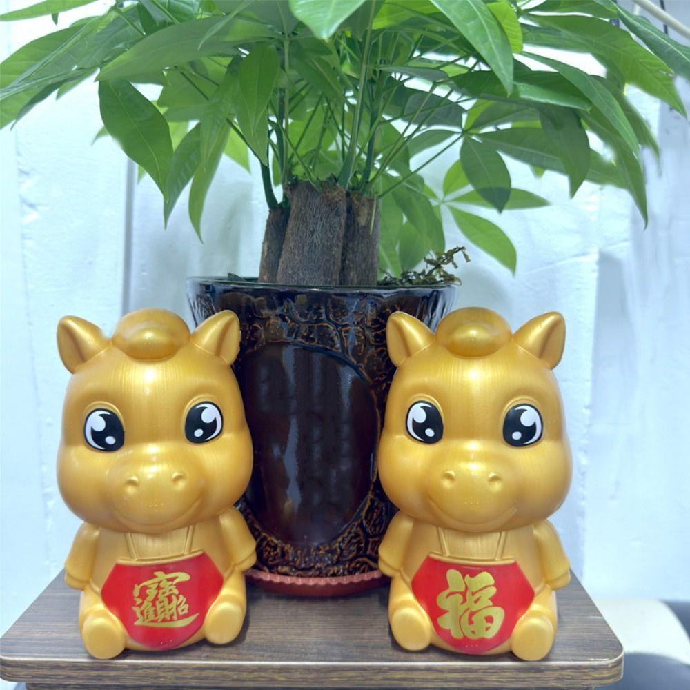 Goldenes Cartoon Sparschwein Viel Glück Sturzsicher Tierkreis Pferd Münzglas Verdickte Langlebige Münzspardose Festliche Anlässe