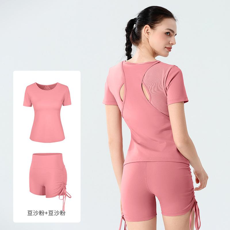 European and American spring and summer mesh splicing yoga suit women's short-sleeved tight fitness suit breathable quick-drying sportswear