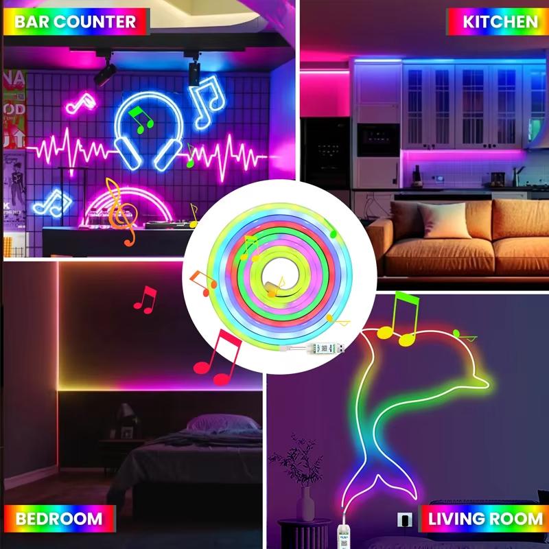 Gaming Room RGBIC Neon LED Strip Lights USB 5V Flexible Waterproof Rope with APP Bluetooth Music Sync DIY Desk Wall Ambient Lighting