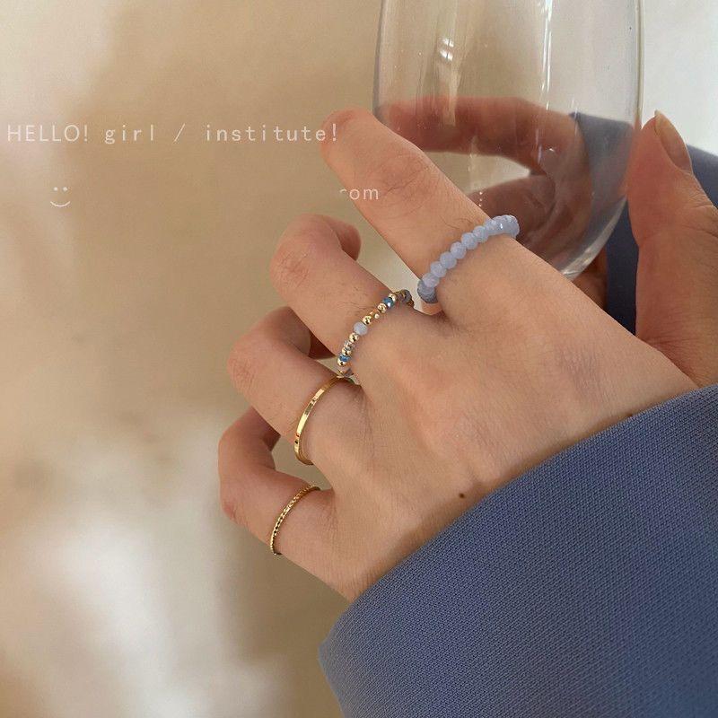 

Color plain ring beaded set ring ins niche design sense simple index finger ring ring elastic rope ring women