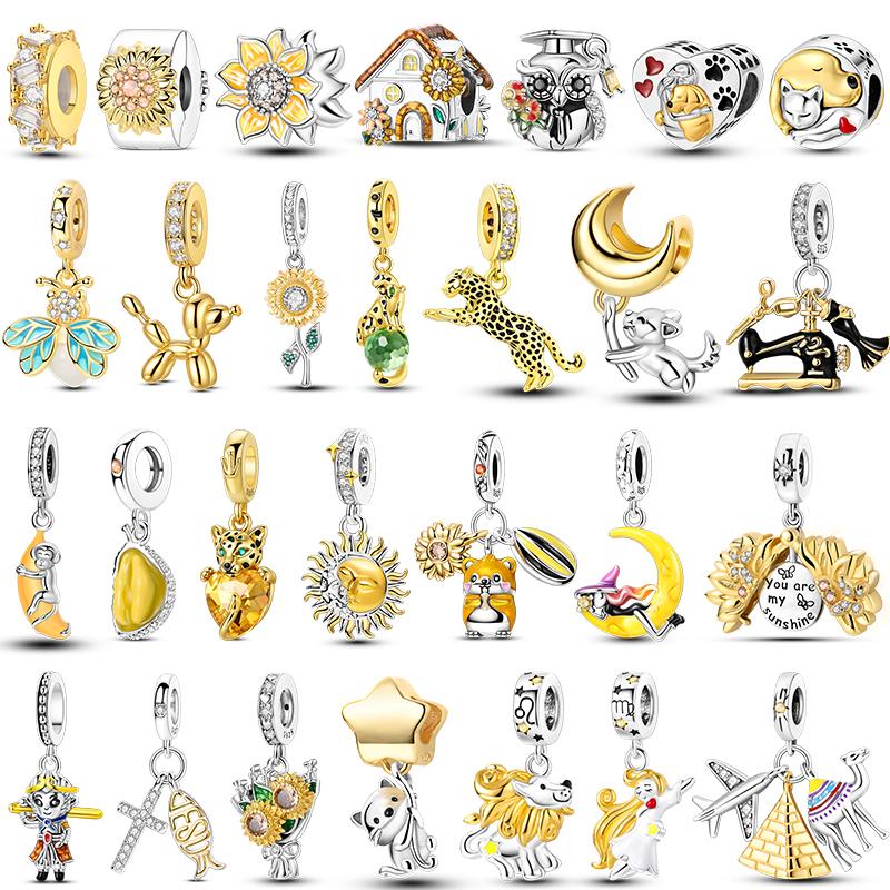 Rose Gold Yellow Charms Copper Sunflower Leopard Firefly Beads Fit Original Bracelet Luminous Charmdiy Jewelry Gift