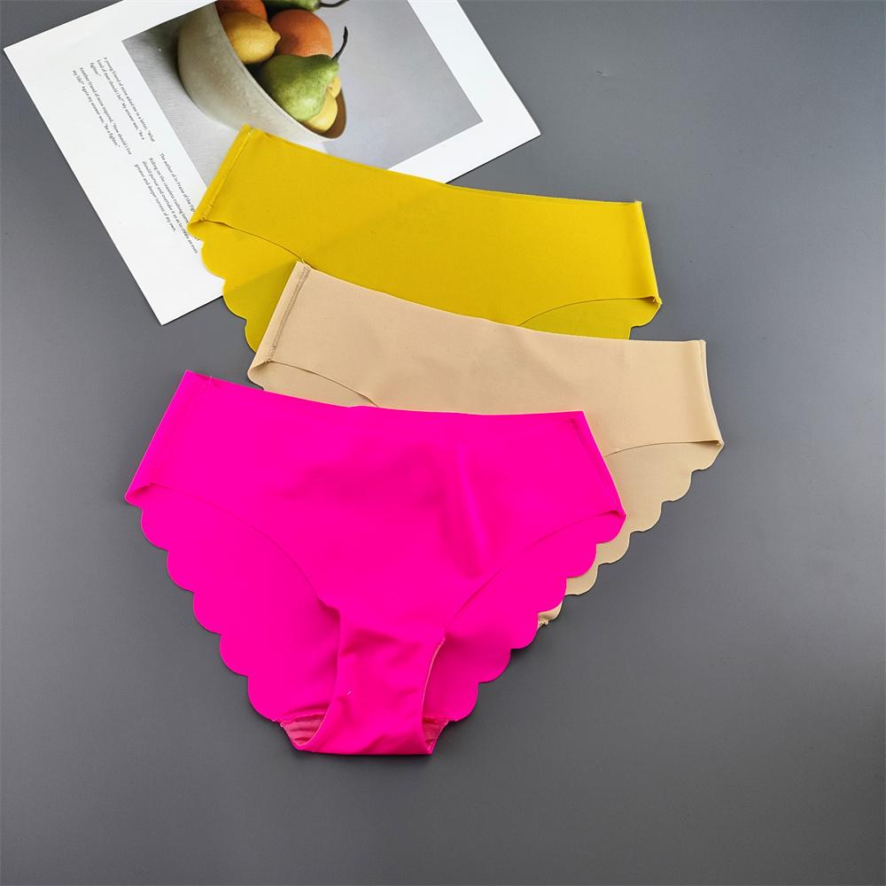 

3Pcs/set Ruffle Cut Ice Silk Seamless Underwear Women Plus Size Thin Panties Drop Waist Hip Lift Briefs Female Underpants XXL&3pcs