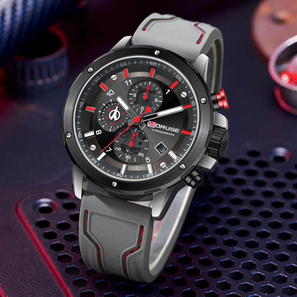 Boruse Men'S Silicone Strap Watch Fashion Waterproof Luminous Silicone Calendar Quartz Watch