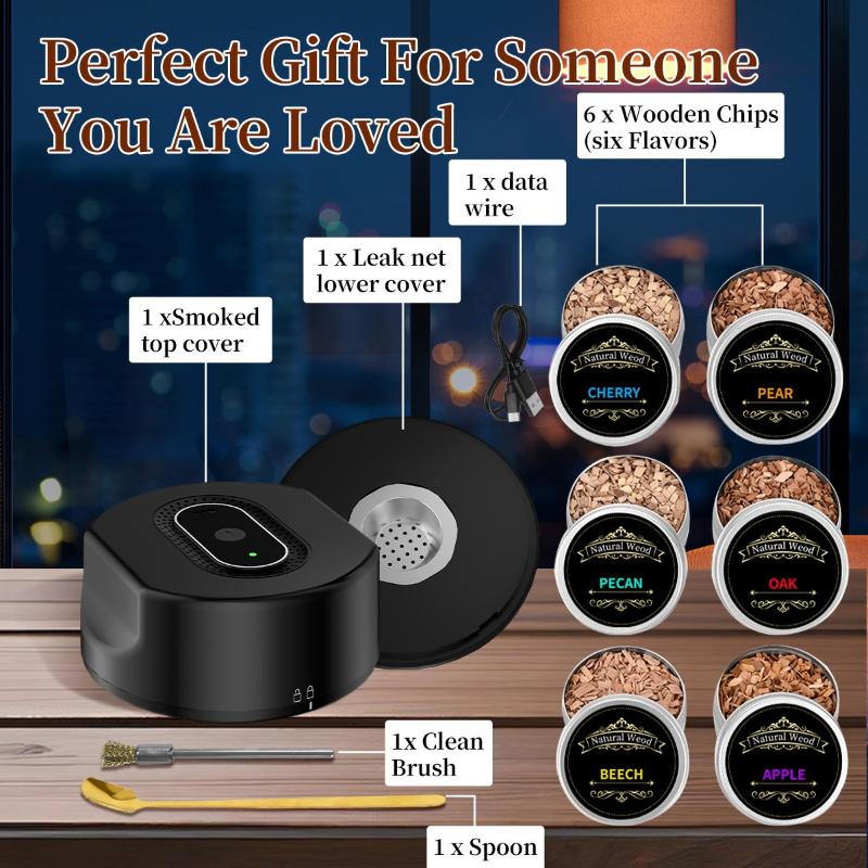 Electric Cocktail Smoker Kit With 6 Flavors Wood Chips Rechargeable No Butane Needed Birthday Christmas Bourbon Whiskey Gifts