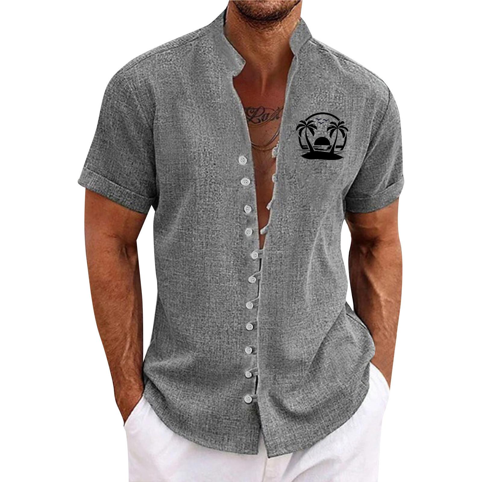 

Мужская повседневная свободная рубашка с короткими рукавами и принтом, модный топ с воротником-стойкой XL