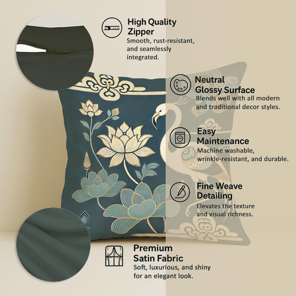 Satin-Kissenbezüge mit Lotus- und Goldverzierungen – 40x40 cm Dekorative 5er-Packung für Wohnzimmer, Salon