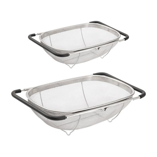 Över Diskho Durkslag Rostfritt Stål Finmaskigt Sil med Utfällbart Gummihandtag Ovalt Durkslag för Köksavrinning Silning av Frukt
