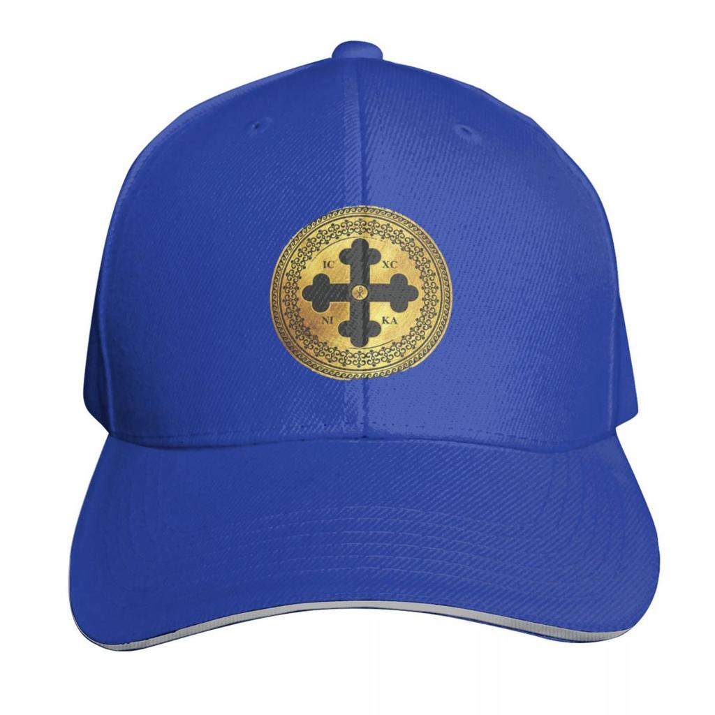 Greek Orthodox Cross Gold Paint Black Trim ICXC NIKA Baseball Cap Sun Cap Streetwear Luxury Unisex Cap Baseball Unisex Womens