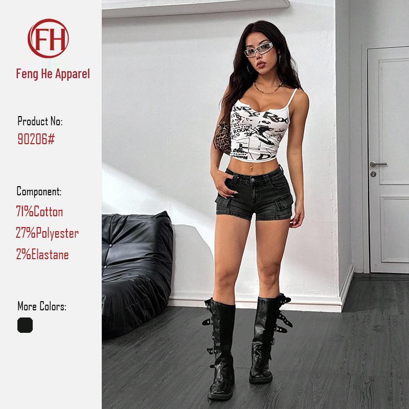 

Summer Slimming High-Waisted Denim Shorts with Double Pockets for Women Large темно серый
