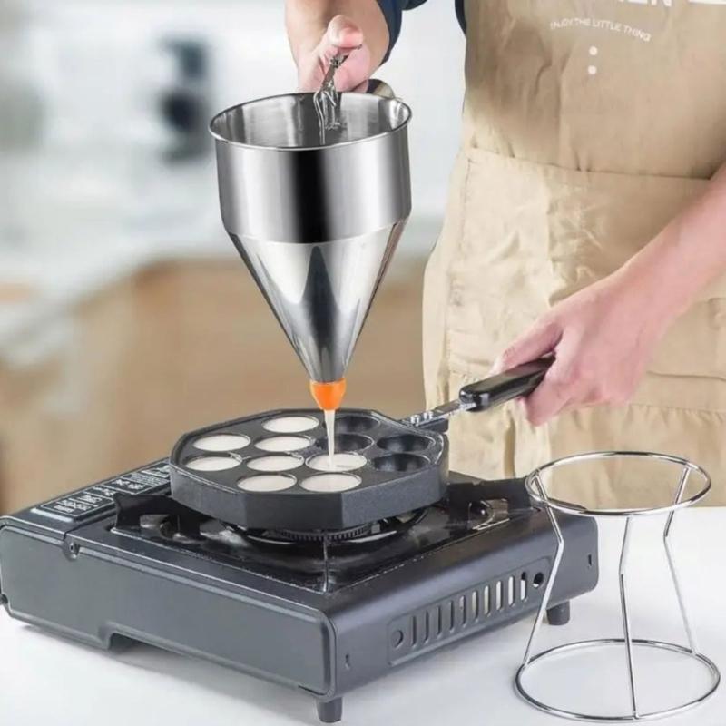 1200L Rostfreier Stahl Kegel Teigtrichter für Takoyaki Teigspender mit Abnehmbarem Ständer und Ergonomischem Griff