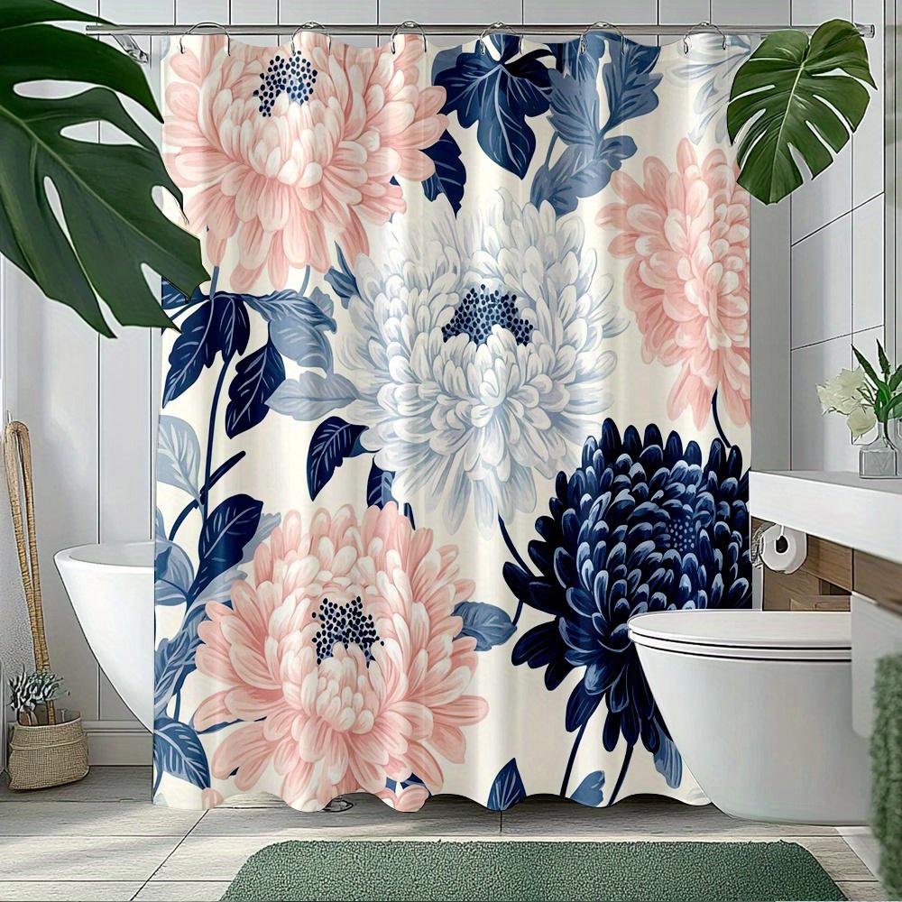

1 Piece Navy Blue Vintage Print Textured Shower Curtain, Polyester Fabric, Machine Washable, Suitable For Bathroom Decoration W60H190(CM)-1 Pcs