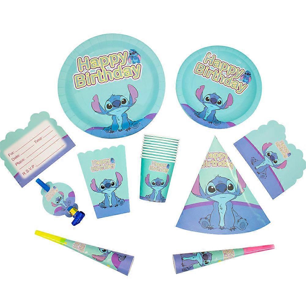 Blue Stitch Interstellar Baby Festival Party Tableware Stitch Flag Balloon Paper Plate Birthday Party Tableware