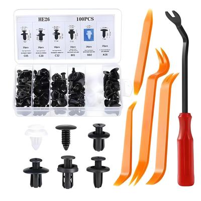 Car Push Automotive Fender Bumper 6 100 with 5 Trim Removal Universal Rivets for Maintenance with Storage Case [106-Piece Set] Rivets, Clips, Clips,