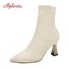 Aphixta Women Winter Autumn Knitted Sock Boots Colorful Eletant High Heel Shoe Stretch Fabric Slip-on Ladies Ankle Boots Size 42