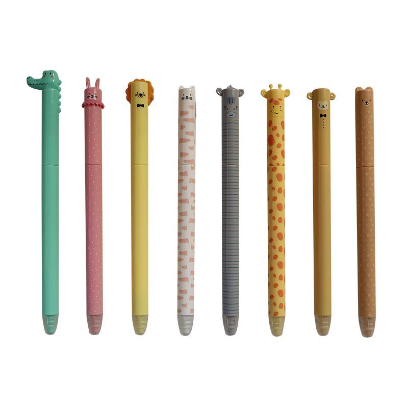 8pcs Zoo Themed Erasable Gel Pens Blue Ink with Eraser Rabbit Bear Smooth Comfortable Writing School Office