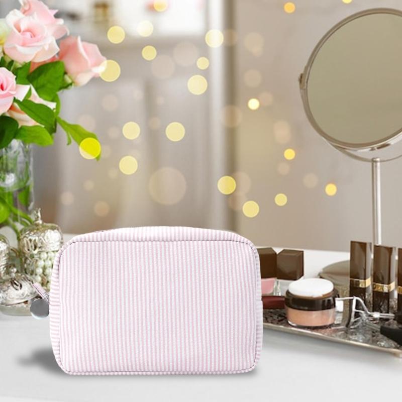Toiletry Bag Stripe Makeup Bag Travel Cosmetic Bag Aesthetic Storage Bag Lovely Cosmetic Brush Case for Woman Girls