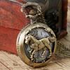 Retro Bronze Hollow Horse Pocket Watch Necklace Quartz Movement Pocket Watch Non-Waterproof Watch For Men New Year Gifts