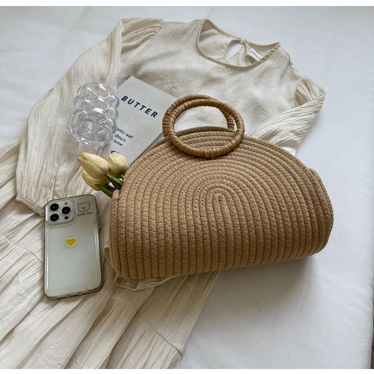 Korean Style Women's Handbag: 2026 Summer Woven Cotton Rope Tote
