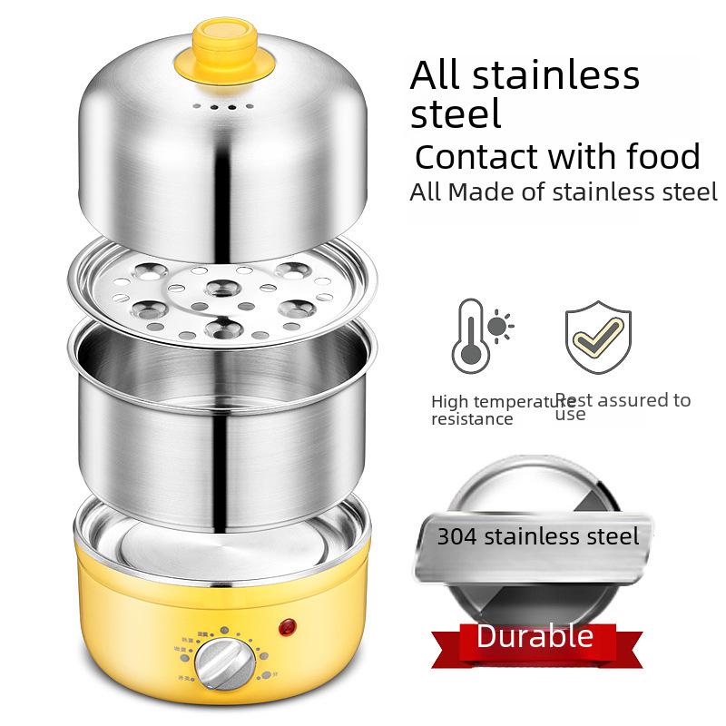 304 Stainless Steel Double-Layer Egg Steamer with Timer & Auto-Off - Household Breakfast Machine