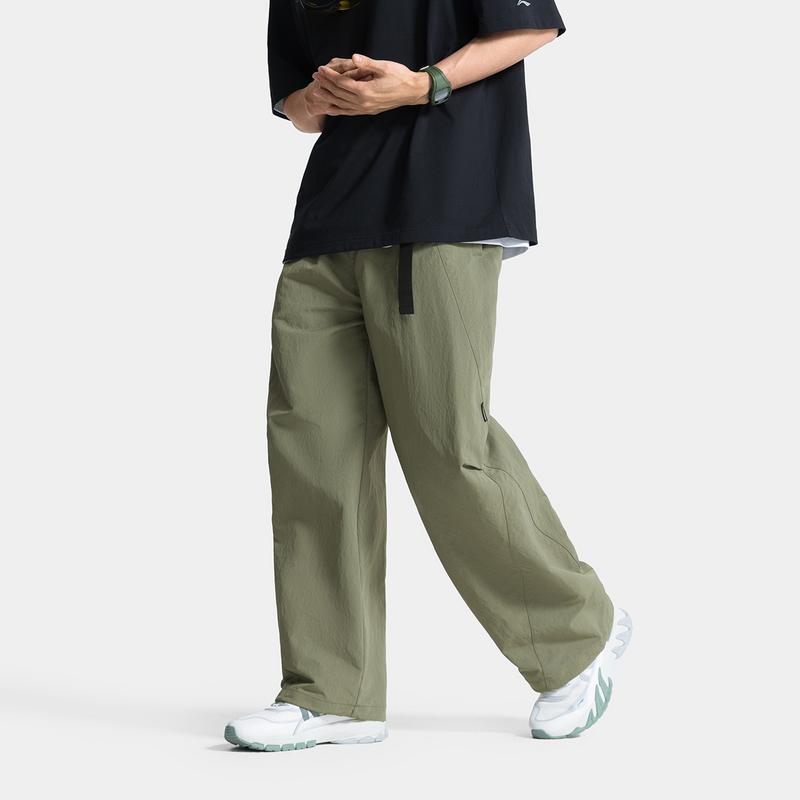 Li Ning CF Outdoor Series Comfortable Simple Versatile Elastic Water-Resistant Straight Casual Pants Men bottoms Tea-Green AYKV197-2