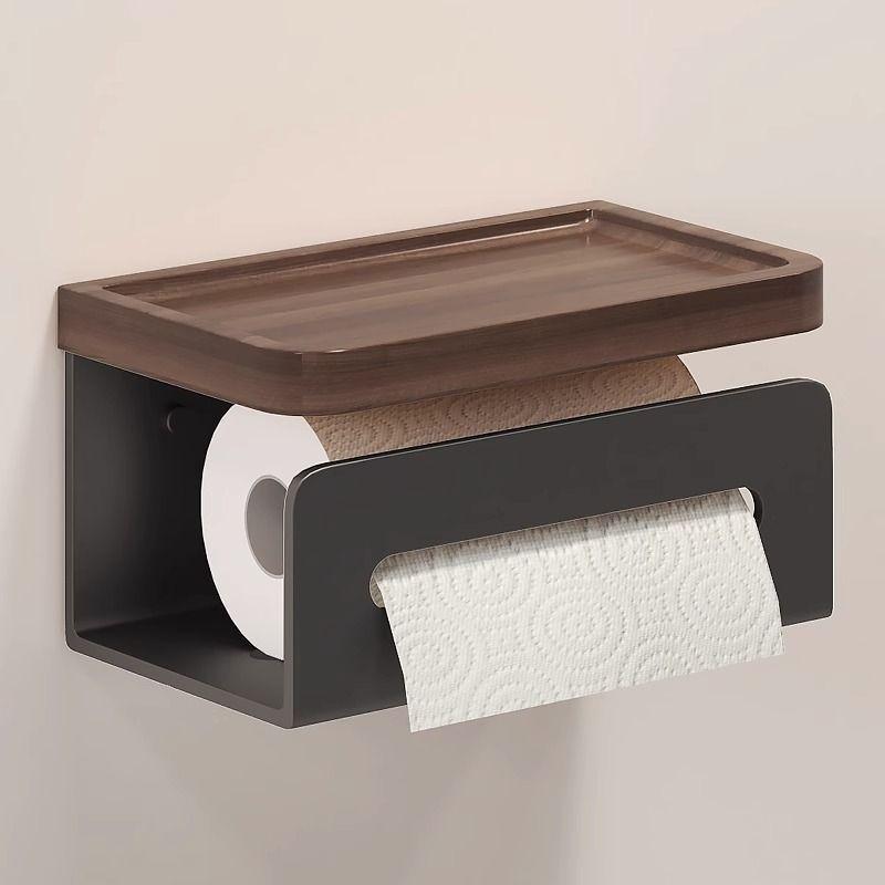 Walnut White/Black Bathroom Paper Towel Holder Aluminum Wall-mounted Toilet Paper Holder Toilet Paper Box Tissue Bathroom Shelf