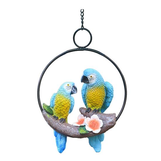 Parrot Pendant, Waterproof Resin Outdoor Garden Decoration with Iron Ring Suspension, Realistic Macaw Pair Hanging Ornament for Balcony Trees Indoor