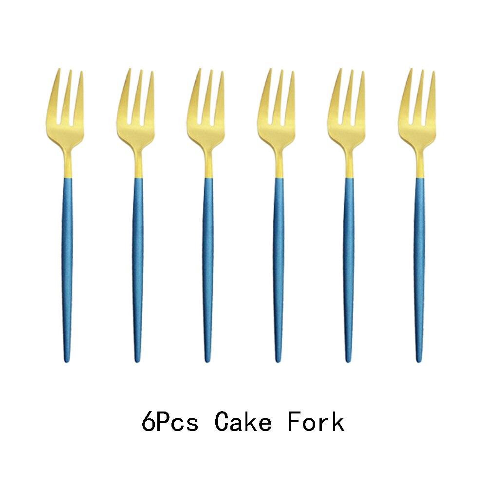 6Pcs/Set Gold Fork Set Tea Cake Snack Fork Dinnerware Cutlery Mirror Polished Stainless Steel Tableware Dessert Fruit Fork Silverware Set