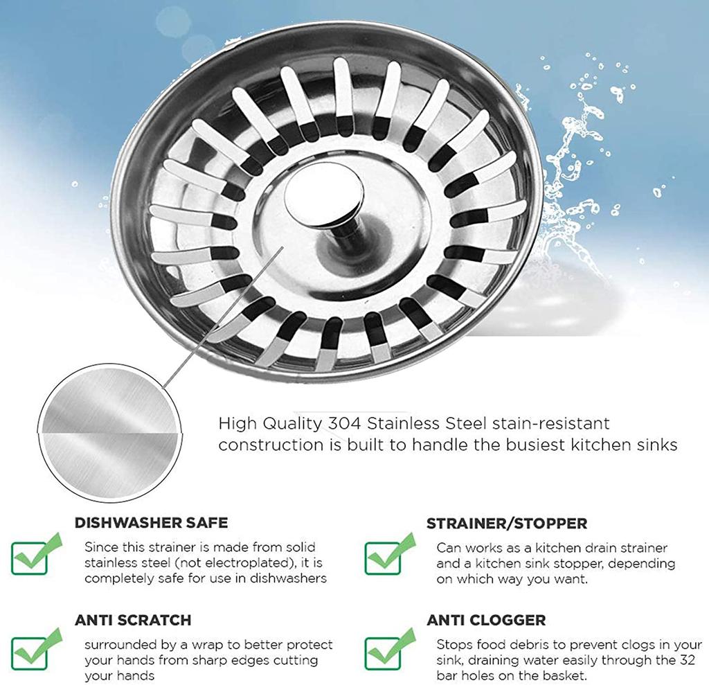 Dop Strecurătoare Chiuvetă Bucătărie Oțel Inoxidabil Îngroșat pentru Chiuvetă Bucătărie, Diametru Orificiu 78mm Scurgătoare Vase Strecurătoare Chiuvetă cu Plasă
