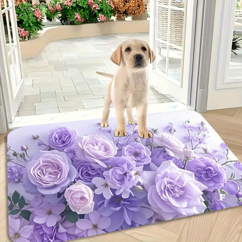VIKAMA Fashionable Purple Floral Pattern Rug Soft And Comfortable Floor Mat Living Room, Bedroom And Bathroom Rug Home Decor