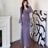 Elegant Lace Bell Sleeve V-Neck Dress for Women - Sexy French-inspired, Spring/Autumn, Figure-Flattering, Tight-Fit, Hip-Hugging Long Dress