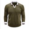Men's Long,sleeved Color,blocked Pullover, Men's Lapel Corduroy Long,sleeved Top