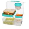 Plastic Bento Lunch Box with Yogurt Pot Microwave Safe Freezer Safe Stackable Easy Locking Clip Multiple Compartments Teal