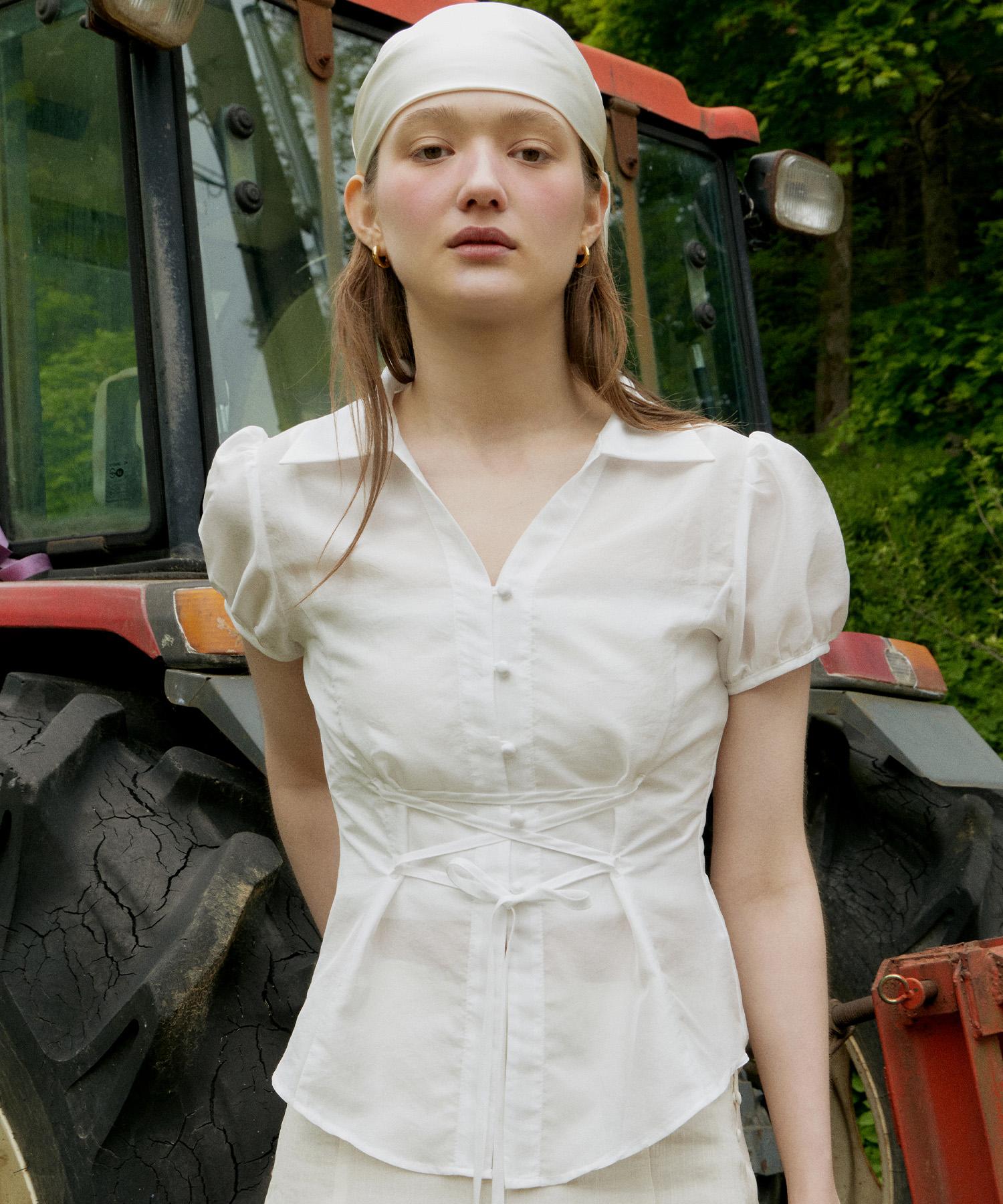 Itove Seoul Corset Short Sleeve Shirred Blouse White White/S