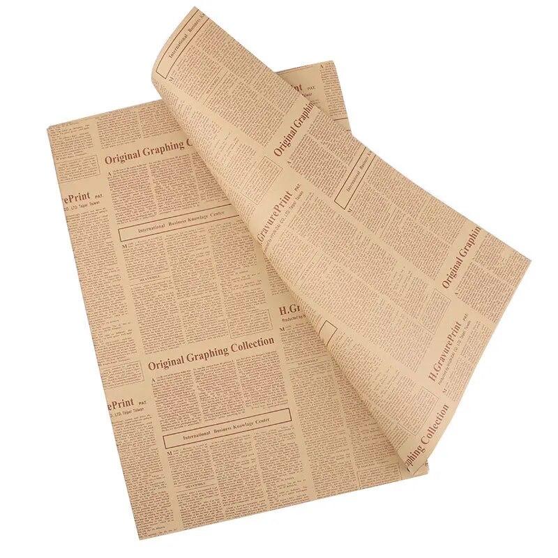 Vintage Kraft Paper Retro English Newspaper Double Sided Flowers Gift Wrapping Paper DIY Artware Package Book Cover Wrap Packing 52x75