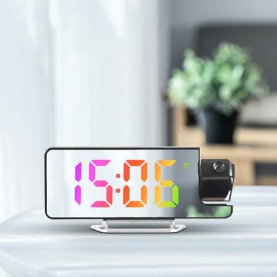 Date/Temperature Display Projection Alarm Clock 12/24H 180° Rotating Projection LED Digital Mirror Clock Brightness Adjustable