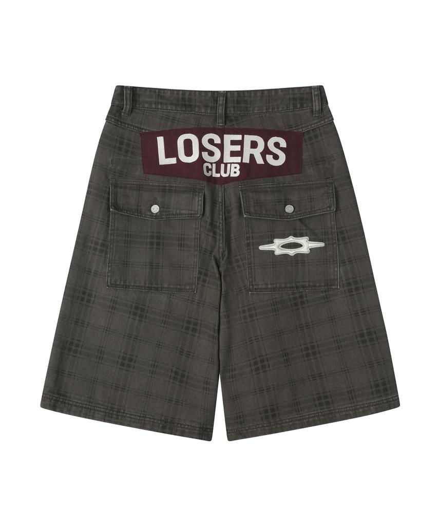 Lujeoseukeulleob Pantalon Bermuda en Coton Lavé à Carreaux Kaki
