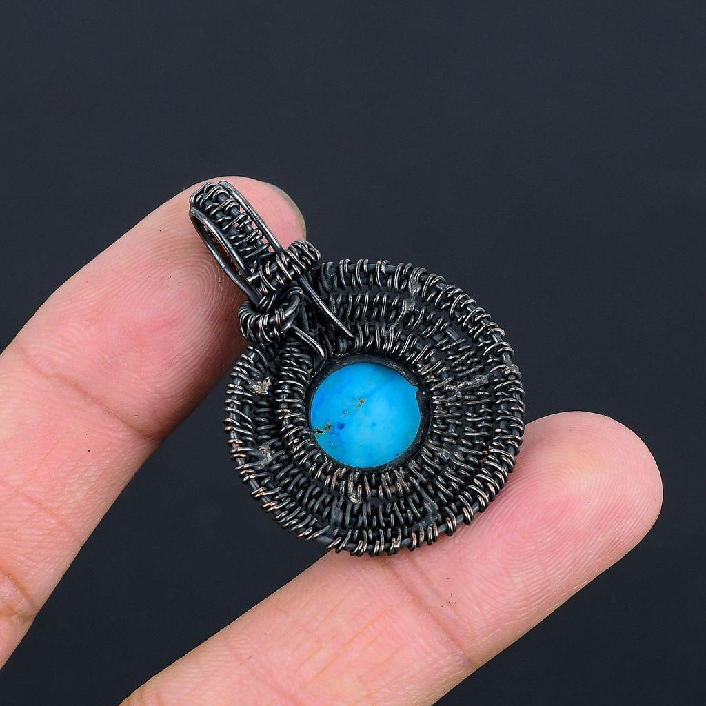Gorgeous Turquoise Gemstone Copper Wire Wrap Handmade Jewelry Beauteous Pendant For Her
