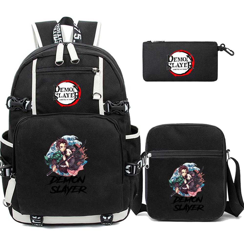 3Pcs/set Cartoon Demon Slayer Printed Backpack Large Capacity Bookbag Student School Bag Outdoor Laptop Travel Bag