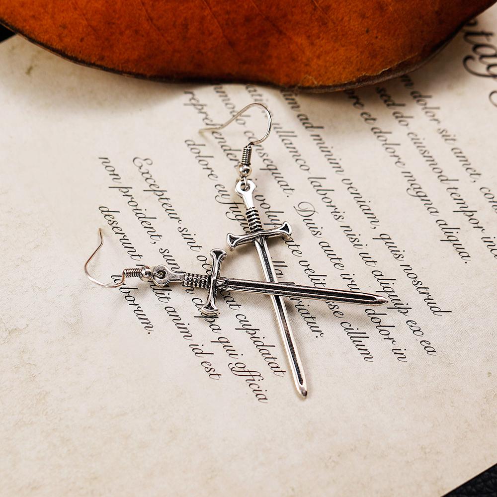 Huitan Creative Sword Shaped Drop Earrings for Women Vintage Black  Color Cool Pendant Dangle Earrings Unique Ear Jewelry