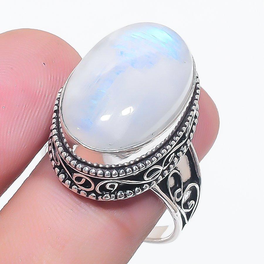 Natural Moonstone Gemstone 925 Sterling Silver Jewelry Ring Size 10 W2E17