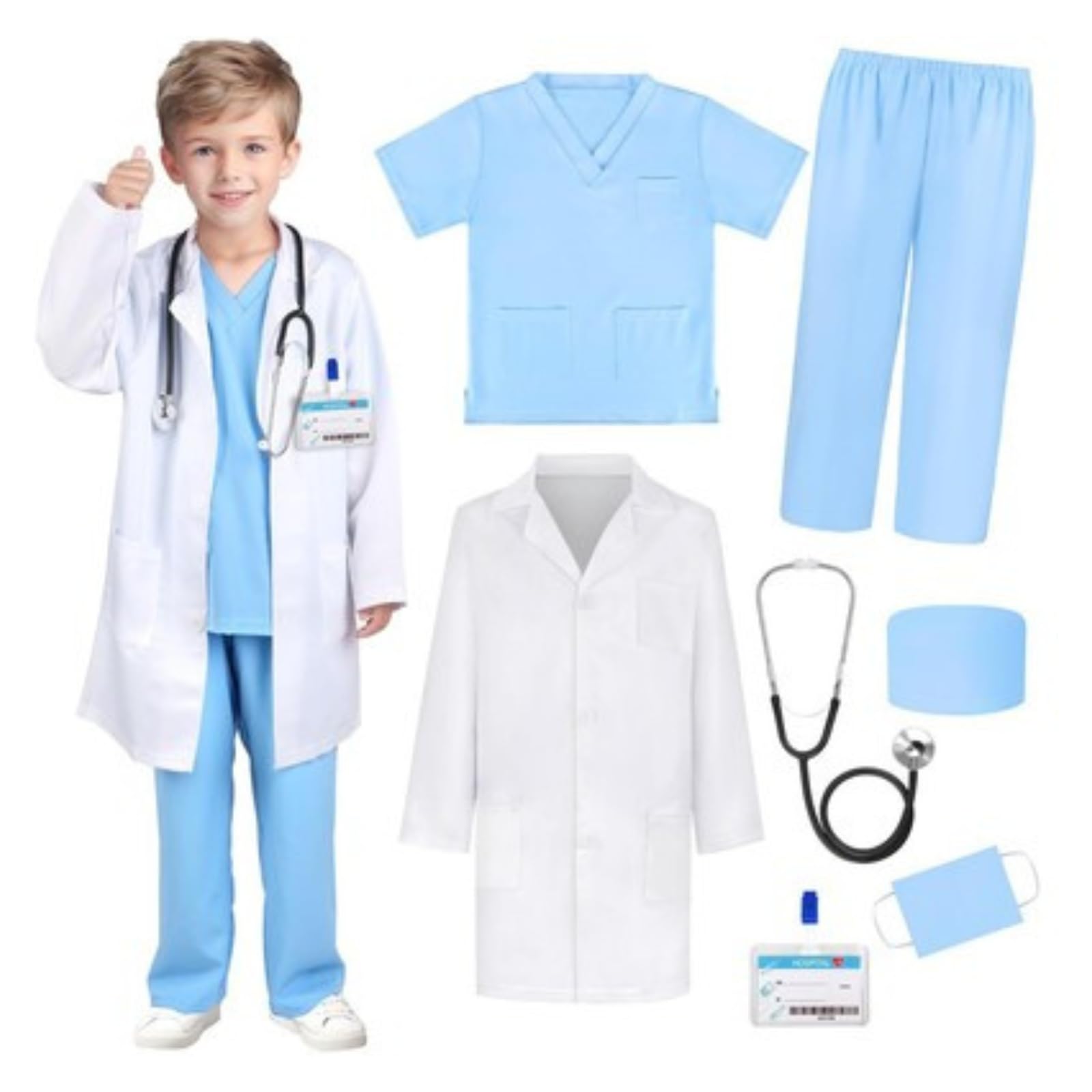 [kaoco] Doctor Costume for Boys, Kids, Pretend Play, Halloween Costume, Doctor Cosplay, 6-Piece Set, Elementary School Students, Career Experience