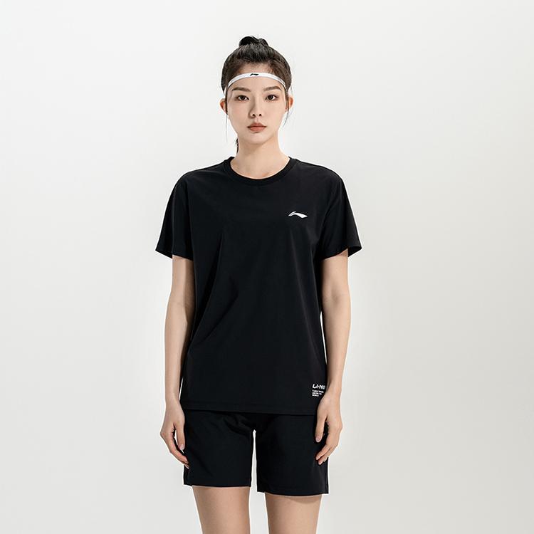 Li-Ning Minimalist Solid Color Pullover Quick-Drying Breathable Short Sleeve Tie-Up Dirt-Resistant Shorts Casual Sports Suit ATSV615-1+AKSU789-3