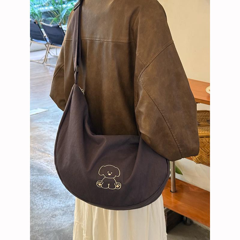 Korean large-capacity puppy embroidered messenger bag new casual versatile shoulder tote bag niche commuter canvas bag