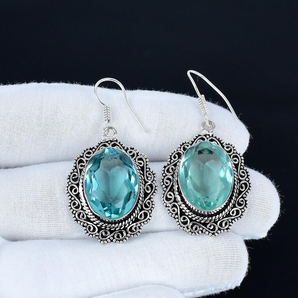 Aquamarin Edelstein Ohrringe, 925 Sterling Silber Ohrringe, Silber Ohrringe zum Verschenken, Aquamarin Hängeohrringe für Jubiläumsgeschenk