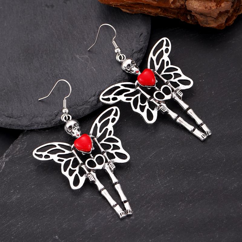 Gothic Vampire Bat Earrings For Women Vintage Red Water Drop Pendant Earring Halloween Pagan Witch Ear Jewelry Gift